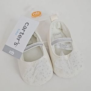 NWT Carter's White and Silver NB Baby Girl Shoes